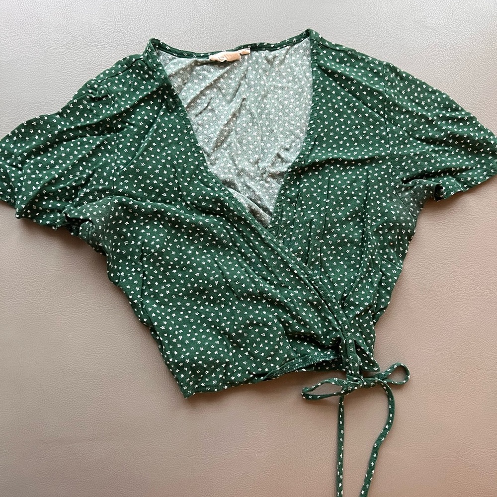 La Hearts Forest Green Polka Dot Crop Top
